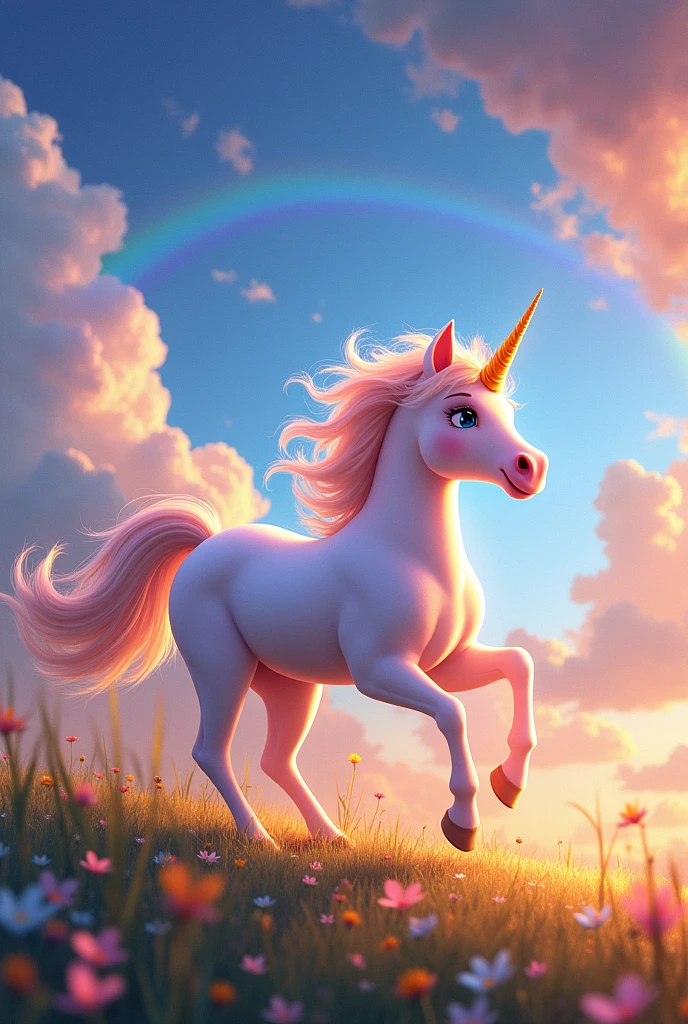 "Create a captivating Image that showcases Sparkle, the brave sparking unicorn, in a radiant scene symbolizing her courage and the magic of the land." "In the magical land of Rainbows and Sunshine, lived a brave unicorn named Sparkle, known for her shimmering mane and kind heart."


