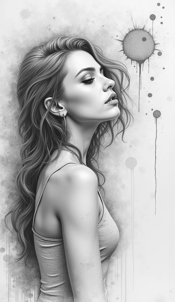 Edgy pencil drawnings background with grunge elements, oil spots