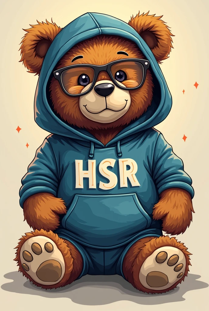 Teddy bear wearing hoodie and glasses modern t shirt written HSR graphic design 