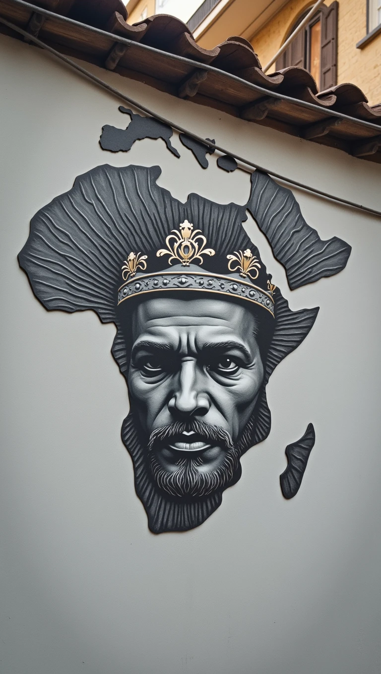 Man&#39;s face in the form of an Africa map with a crown 