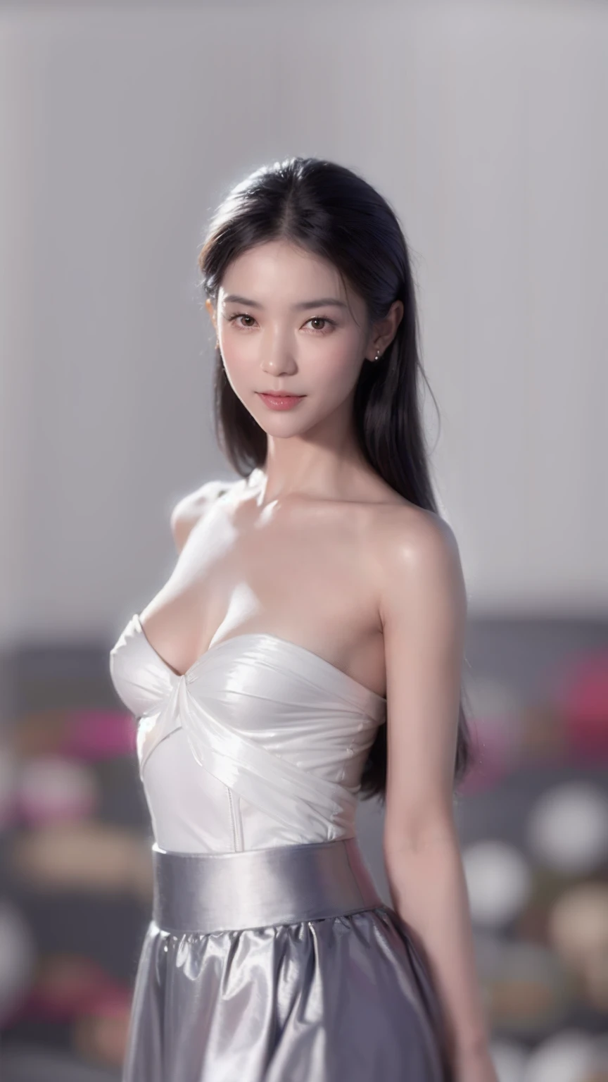 ((Highest quality, 8k, Ultra-high resolution)), ((masterpiece: 1.3)), (Perfect appearance), (Photorealism: 1.6), (JMA), (Who), (Portrait of a mature Japanese woman), (Blurred Background: 1.8), (Bedroom with large windows), (The morning sun is shining through the window), ((Look here)), ((Realistic skin texture)), (Fine wrinkles appear all over the skin, Dullness, Unmoisturized skin, Wrinkles around the eyes, double eyelid, Lower eyelid tear sulcus, Dimples, (corner of the eye), Thin eyebrows), Bulbous Nose, Slightly parted lips, Smiling Kindly, (Topless: 1.2), (Slimming body), (Small breasts), (Tight long skirt),