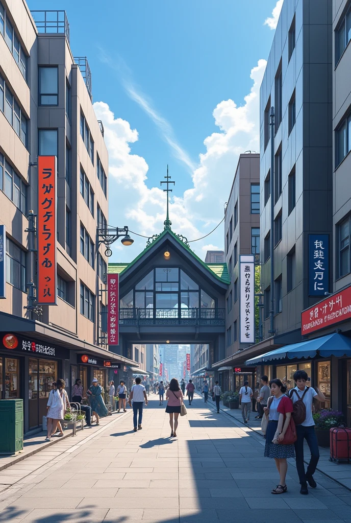 People walking in front of a station in a Japanese city々