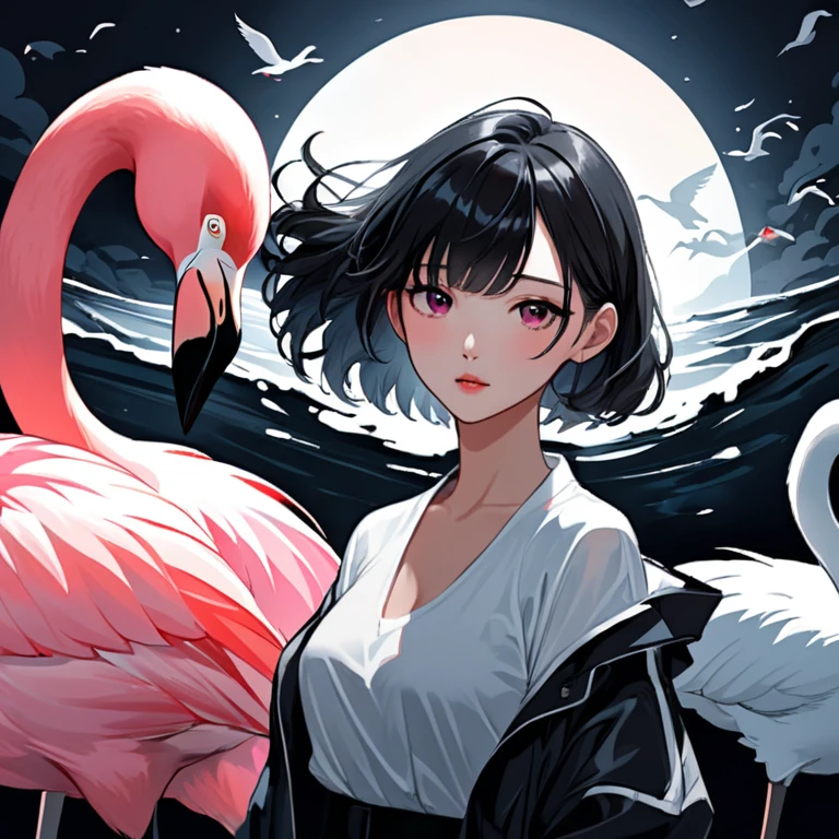  style sombre, billets, argent, beaucoup de pièces, liberté, bouée flamant rose, lumineux, style coréen, bouée, été, thriller sombre, polar. Coréen. Korean.
