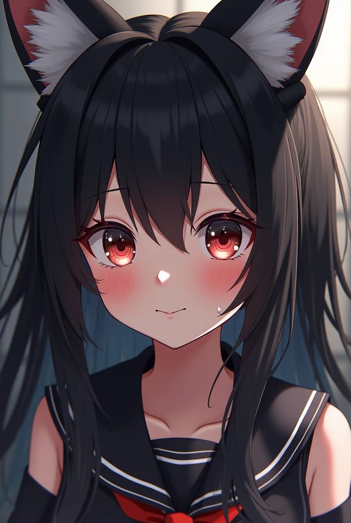 black hair, hair bobbles, wince, longeyelashes, solid circle eyes, fake animal ears, light smile, ear blush, fang, ccurate, Surrealism, drop shadow, anaglyph, stereogram, tachi-e, pov, atmospheric perspective, 8k, super detail, best quality