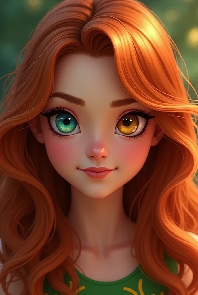 I want you to create a face claim, It's going to be a mix between bloom (Abigail Cowen) of destiny the winx saga the netflix series and jensen ackles in the 90s, I want to have one eye the color of Jensen's eyes and the other the color of Bloom's eyes., I want to have hair the same color as Abigail Cowen and have it be a little wavy., and from there you create the other features taken from those two actors