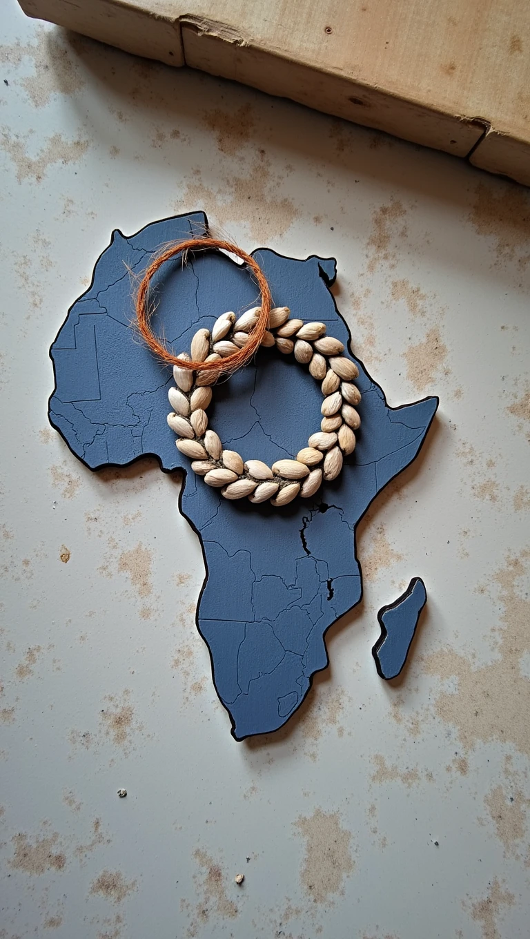 Visage, Africa map, wreath 