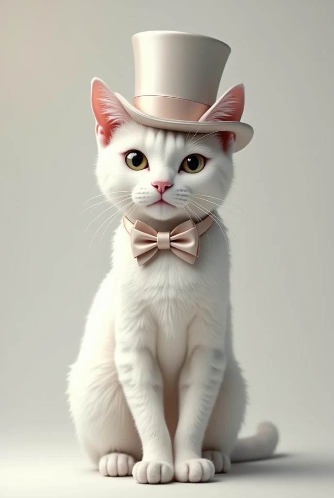 White cat silk hat sit A bow tie
