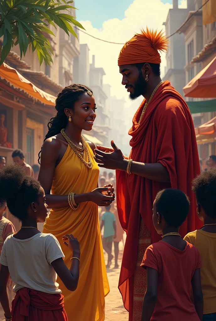 African princess One day, while wandering through the bustling marketplace disguised as a commoner, Amina’s attention was caught by the sound of laughter and song. Drawn to the source, she found a young fisherman named Kofi entertaining a group of children with his stories and music. His voice was melodic, and his stories were full of adventure and wisdom. Amina was captivated, not just by his talent but by the warmth and joy he brought to those around him.