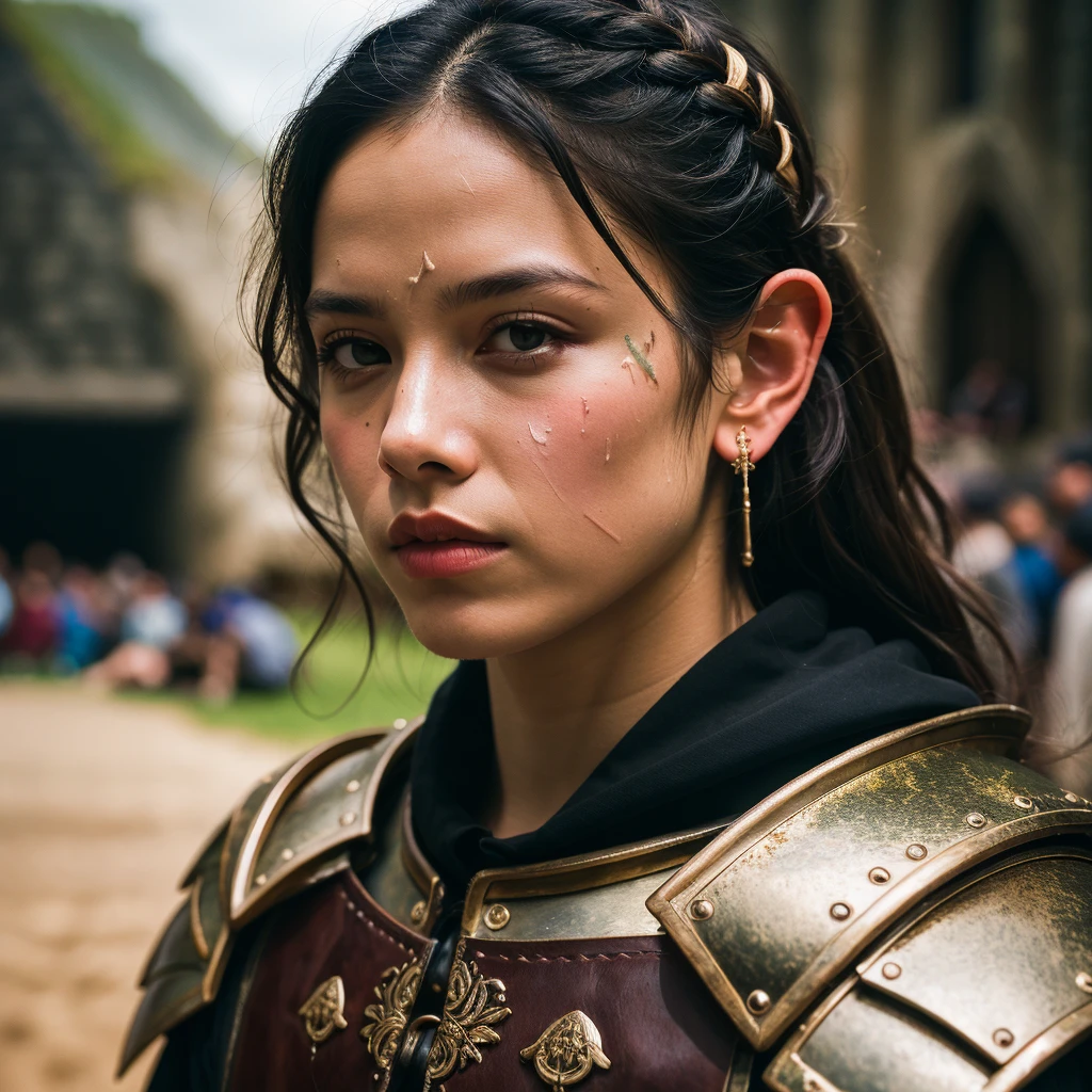 orc:1.2, 1boy, male focus, armor, scar, scars, green eyes, pointy ears, depth of field, outdoors, realistic:1.3, in a medieval arena, medieval, alloldrpgarts1 RpgRiftingInThe90s, extremely high quality RAW photograph, detailed background, intricate, Exquisite details and textures, highly detailed, ultra detailed photograph, warm lighting, 4k, sharp focus, high resolution, detailed skin, detailed eyes, 8k uhd, dslr, high quality, film grain, Fujifilm XT3,