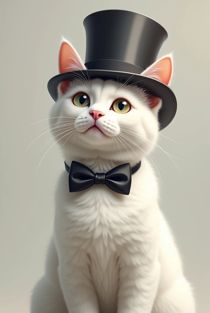 White cat silk hat sit A bow tie Real