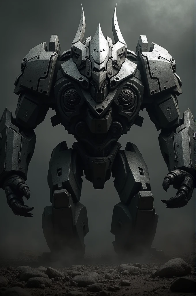Rhino face, gorilla body, black color, red angry eyes, robot suit