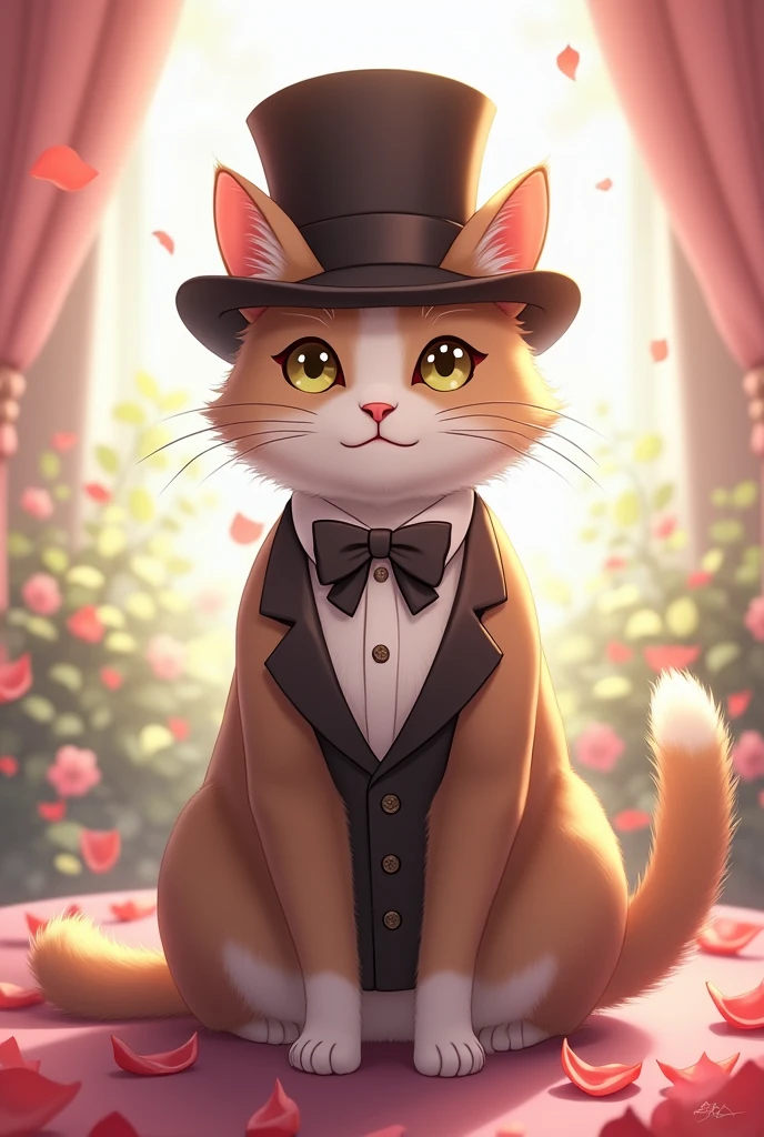 Cat silk hat sit A bow tie anime
