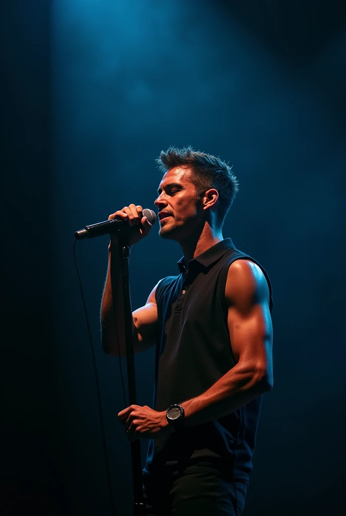 A handsome man is singing
