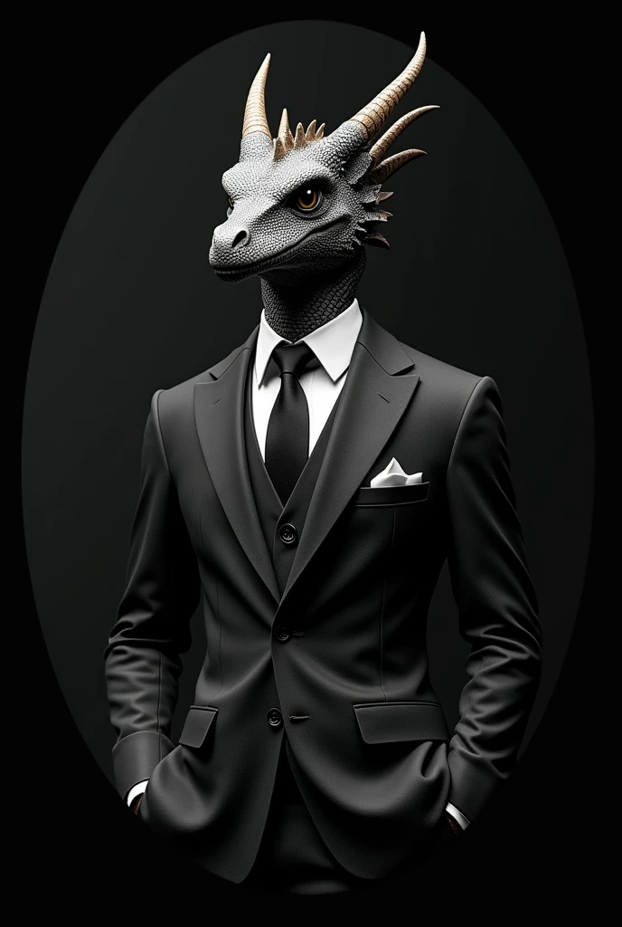 I want to draw a dragon wearing a suit, a dragon shaped like a human, wearing a suit like a gentleman, the background is black, especially that dragon must be cool, I want the dragon to be contained within the avatar circle