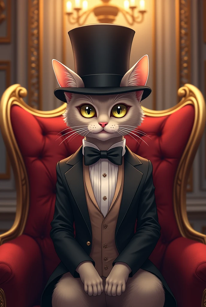 Cat silk hat sit A bow tie anime Mansion