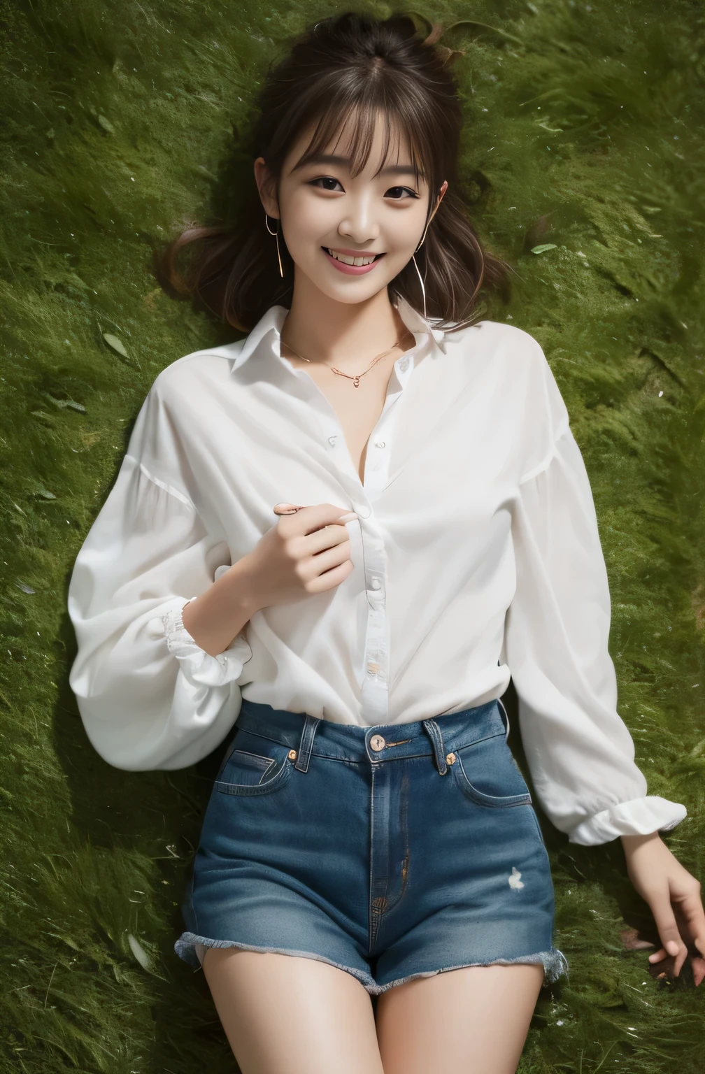 ((Highest quality、in 8K、masterpiece:1.3))、Messy Hairstyle、With dimples、Beautiful inner thighs