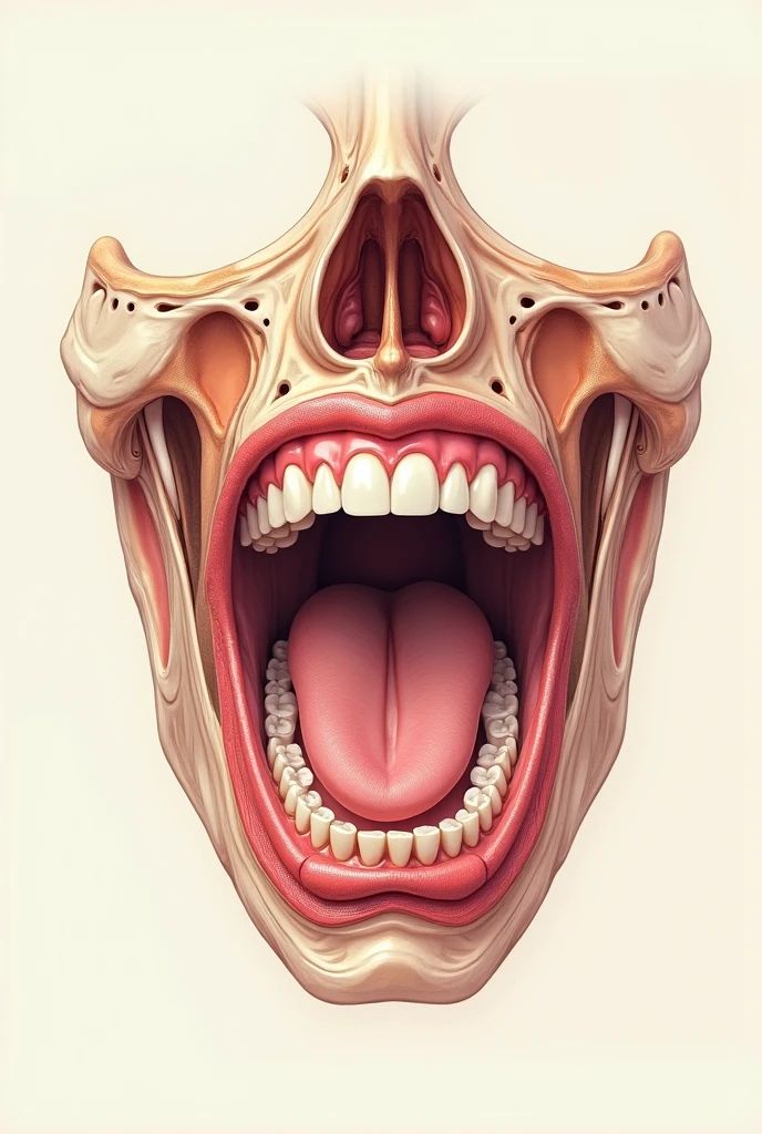 A mouth with a neat tongue, teeth, salivary glands and buccal cavity shown diagram 

