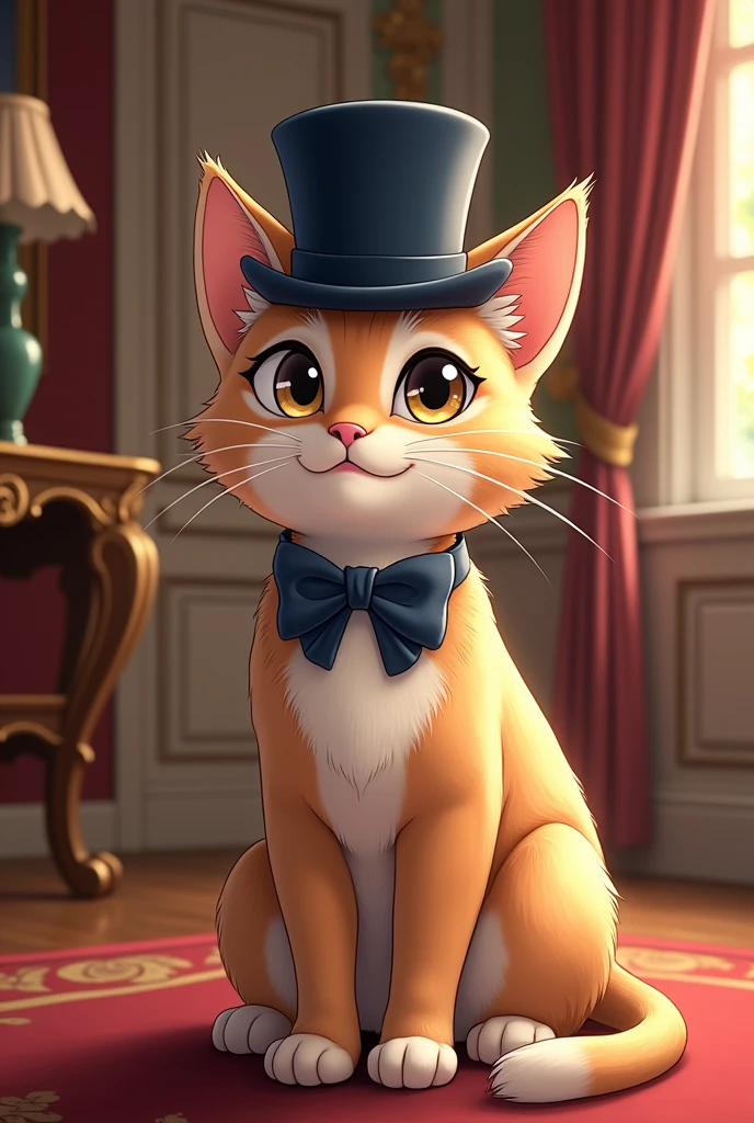 Cat　silk hat　sit　A bow tie　anime　Mansion　cute