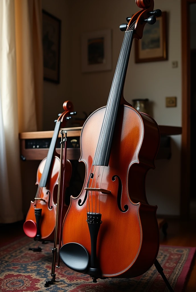 guitar, violin, harmonica and bass drum 