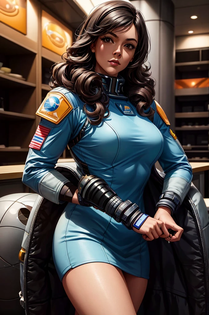 a woman in a space suit standing in front of a planet, girl in space, beautiful woman in spacesuit, portrait armored astronaut girl, scifi woman, futuristic astronaut, woman astronaut, portrait anime space cadet girl, artgerm jsc, art deco of a space woman, beautiful digital artwork, powerful woman sitting in space, portrait beautiful sci - fi girl