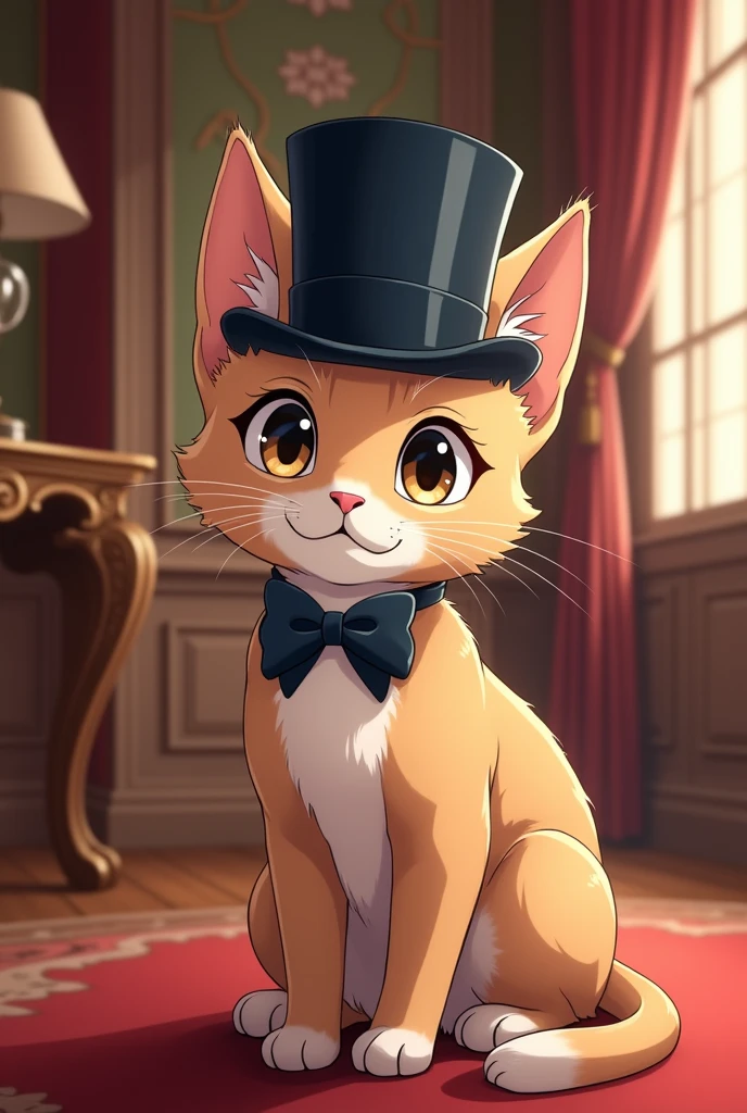 Cat silk hat sit A bow tie anime Mansion cute Deformation