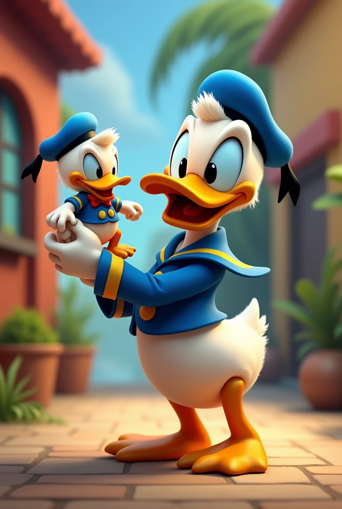 Donald duck holding mini Donald duck