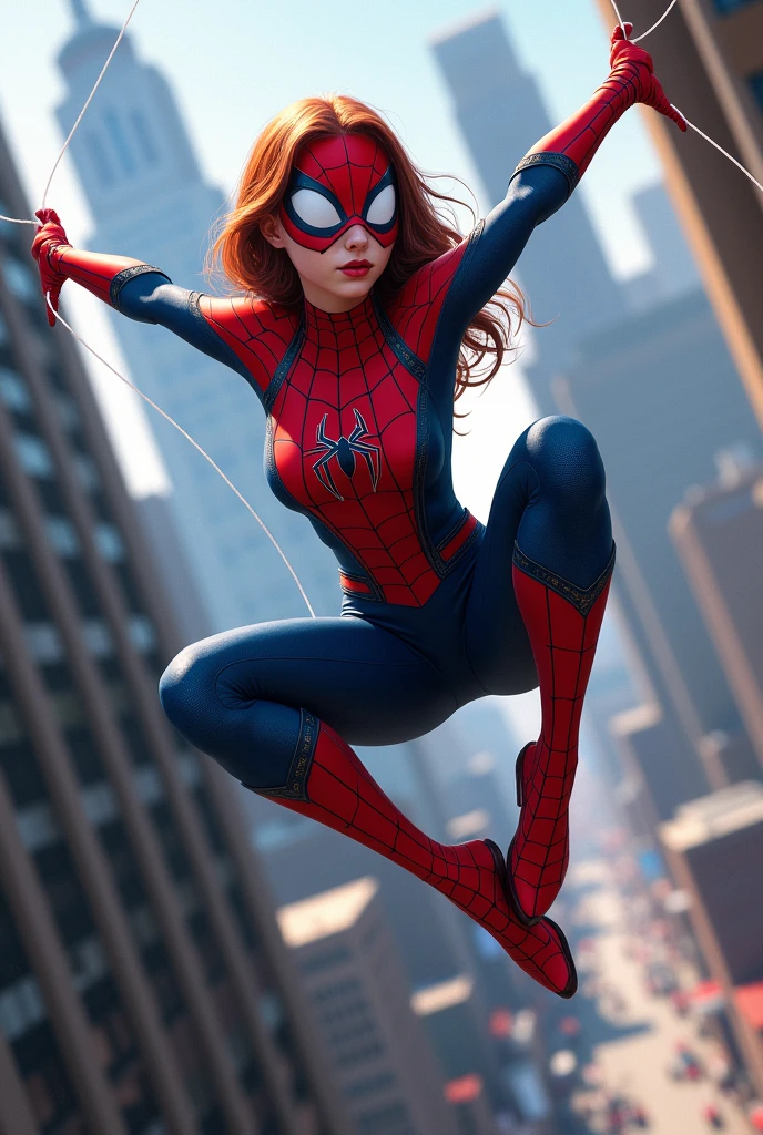 Spider girl in bikini suit while swinging