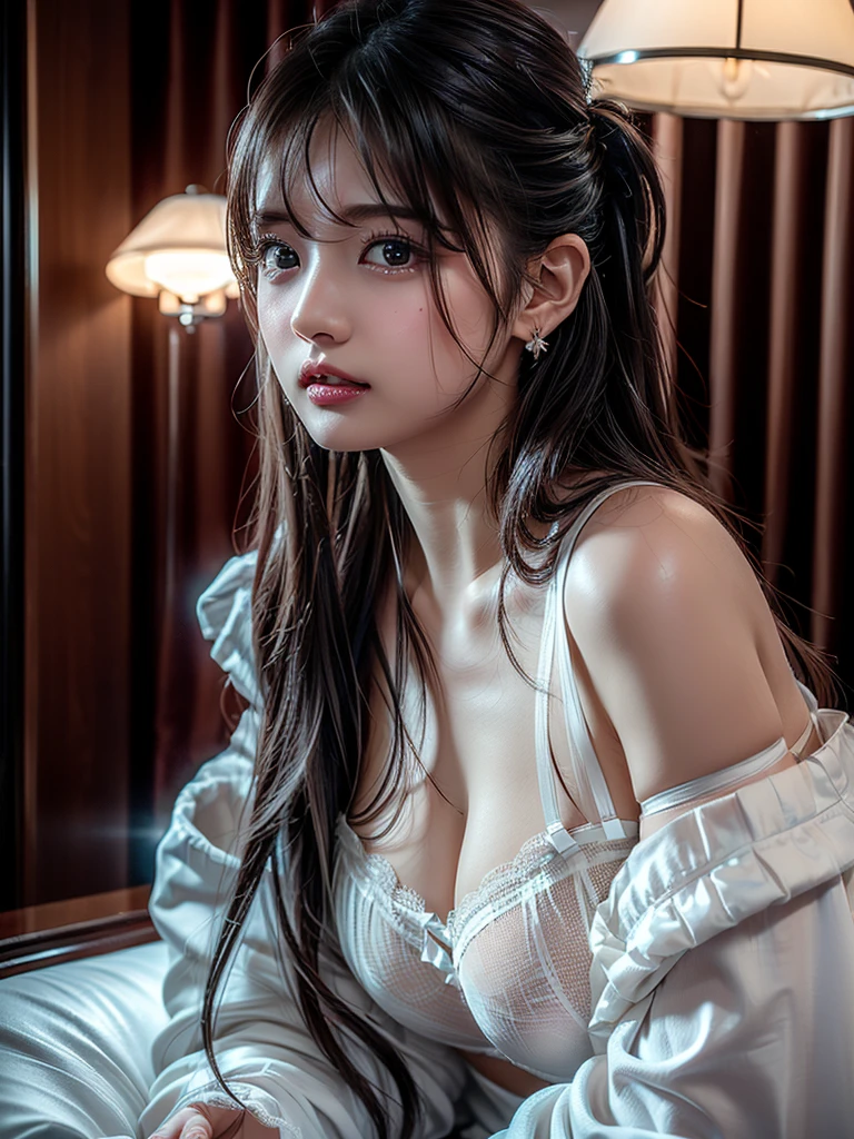 (((Luxurious luxury hotel room 1.5)))、(((A little dim 2.0)))Professional Lighting、(((Professional Lighting 1.5)))、(((Color white 1.5、White skin 1.85)))Translucent skin texture、Beautiful Skin、Beautiful Skin、Glowing Skin 1.5、(((Whitening 1.5)))、(((Updo1.5)))、、音符のEcstasy、(((Pink see-through lingerie 1.5)))、Off the shoulder、Profile 1.4、See-through 1.5、No bra、Mid-shot photo、Simple Earrings、((tea hair))、((Mid-length hair))、Updo、sex appeal、Sex Appeal、Ecstasy、(((Mid-shot photo1.5))、(((Dynamic pose 1.85)))、(((sexy pose 1.85)))、(((One woman)))、lure、Invite、Alluring、