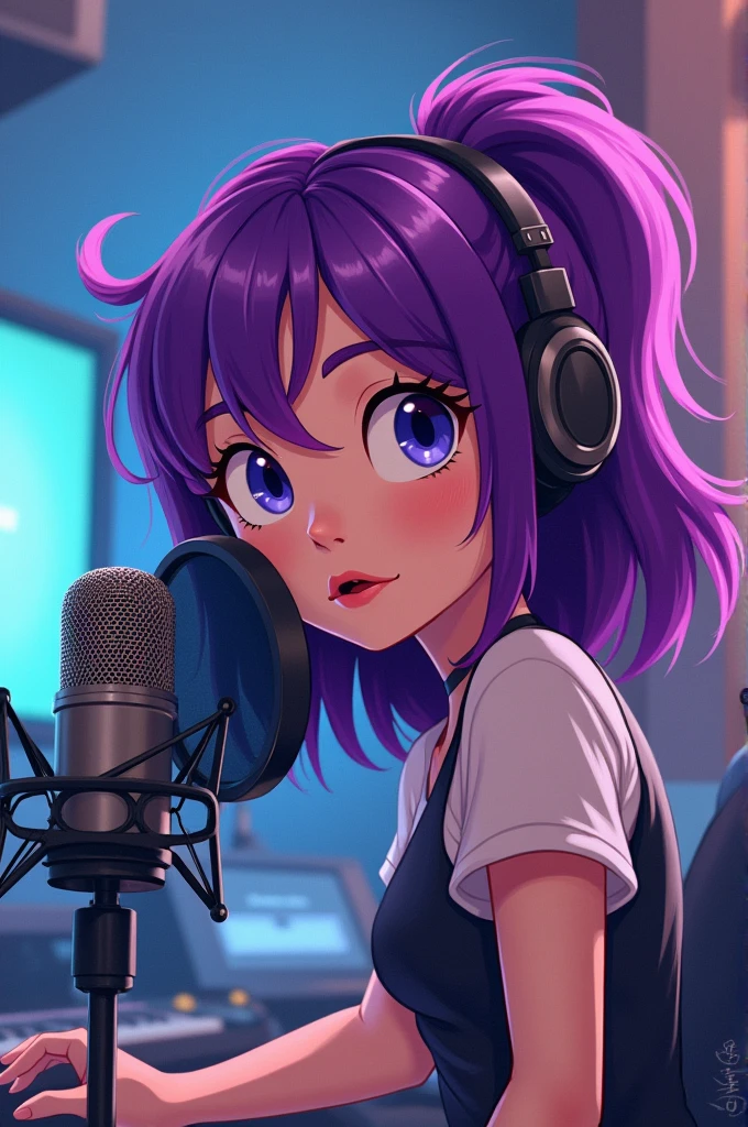 Purple Hair、Half Up、animation、An illustration、voice actor、Recording in progress、