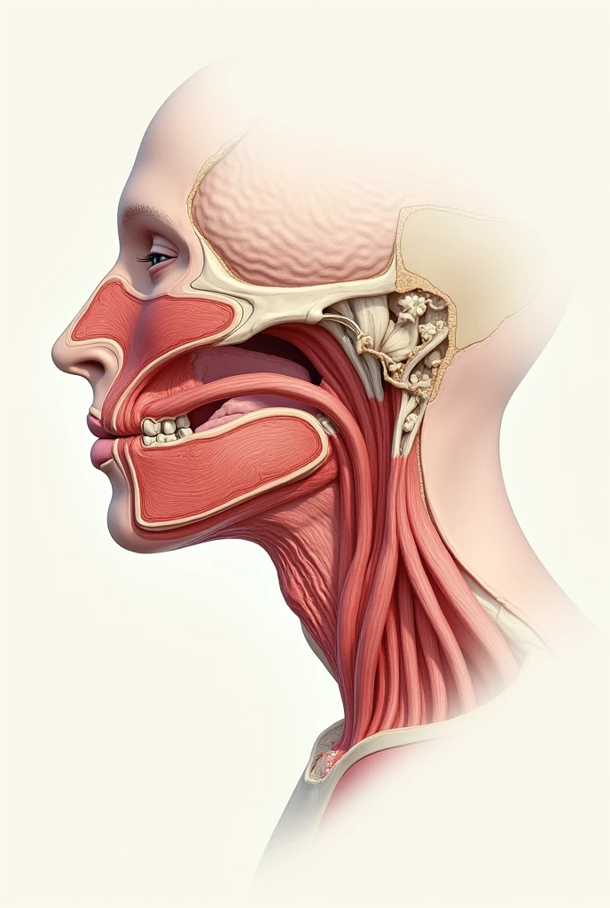 Neat image of larynx, pharynx and rings of cartilage of throat from one side of the neck only