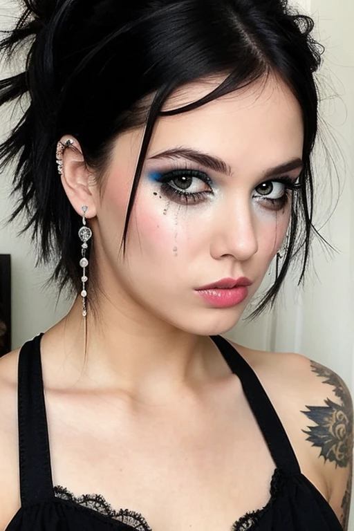 ((best quality)), ((masterpiece)), (detailed) punk girl. Crying. Running mascara