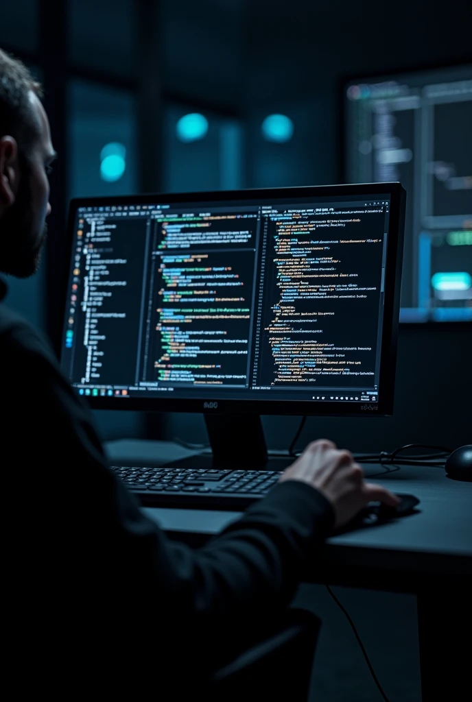 I need an image that is linked to software development and computer science but is also part of a police theme. I don't want logos or insignia, it's for a wallpaper. I want it to have black, gray, some dark blue and white colors. I also need there to be no people.
