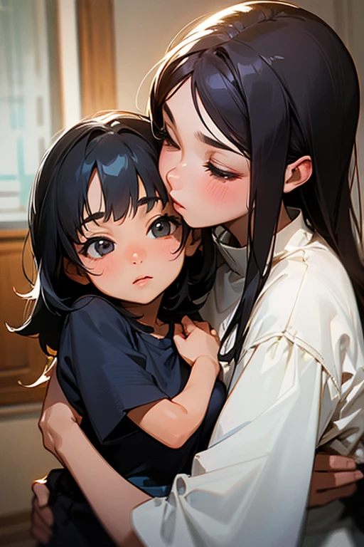 filipina mom, daughter, kissing