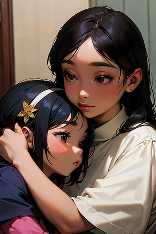 filipina mom, daughter, kissing