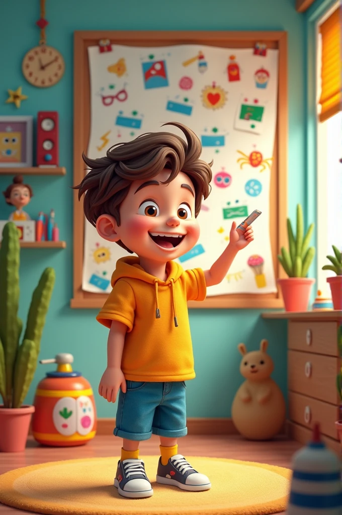 A board in cartoon room and they created a beautiful picture of a handsome boy