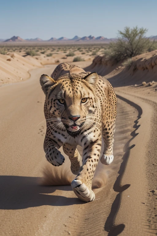cheeta running fast in the desert
