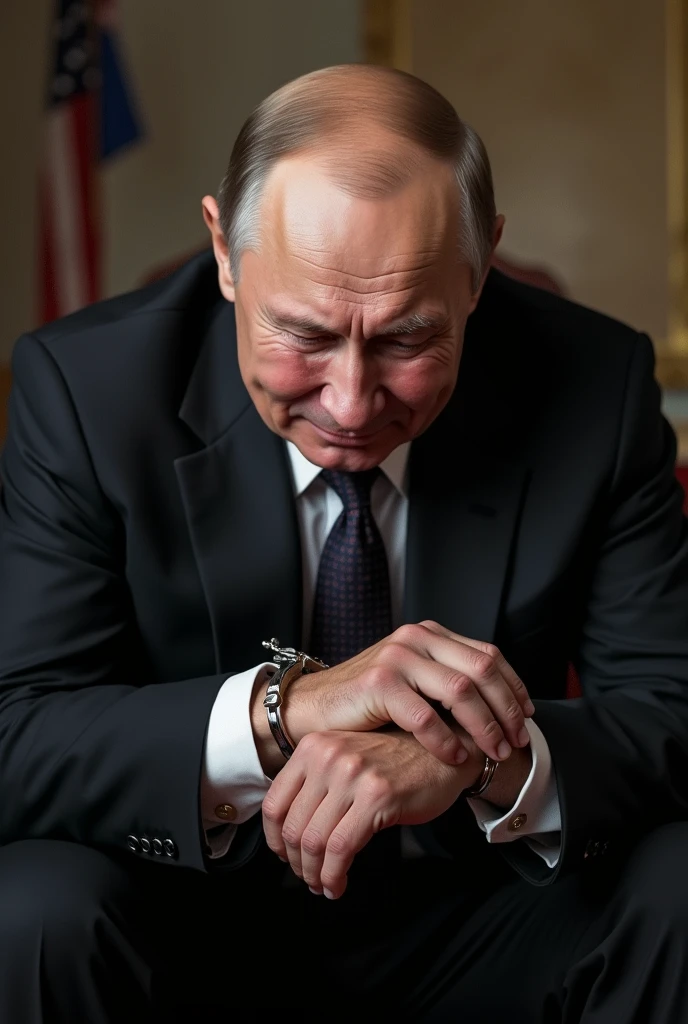 President Putin is crying and sitting in handcuffs