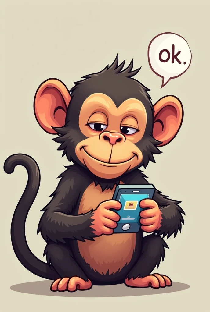 A dumb looking monkey on his phone playing clash royale saying"ok" in a cartoon bubble with this text