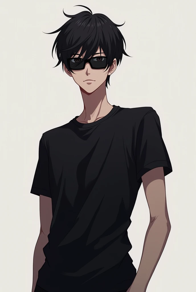 A anime character with black tshirt and sun glasses