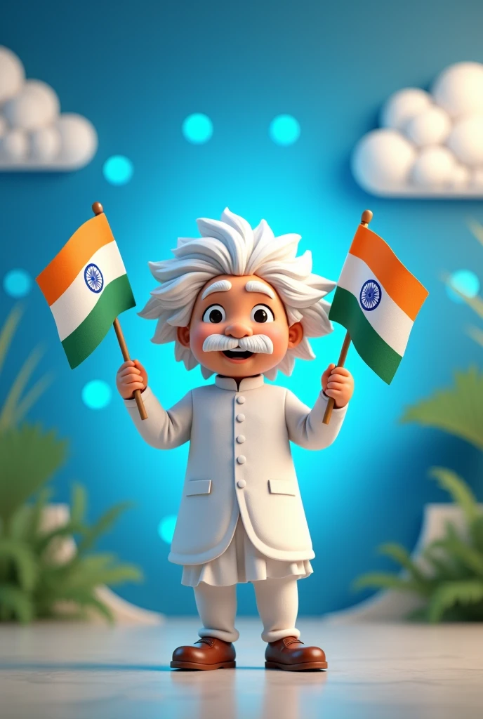 Salesforce Einstein mascot with white kurta and Salesforce and India flag in hand