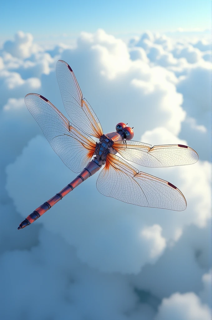 A dragon fly in cloud with high speed