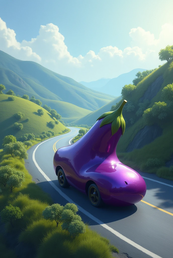 Brinjal car in road 