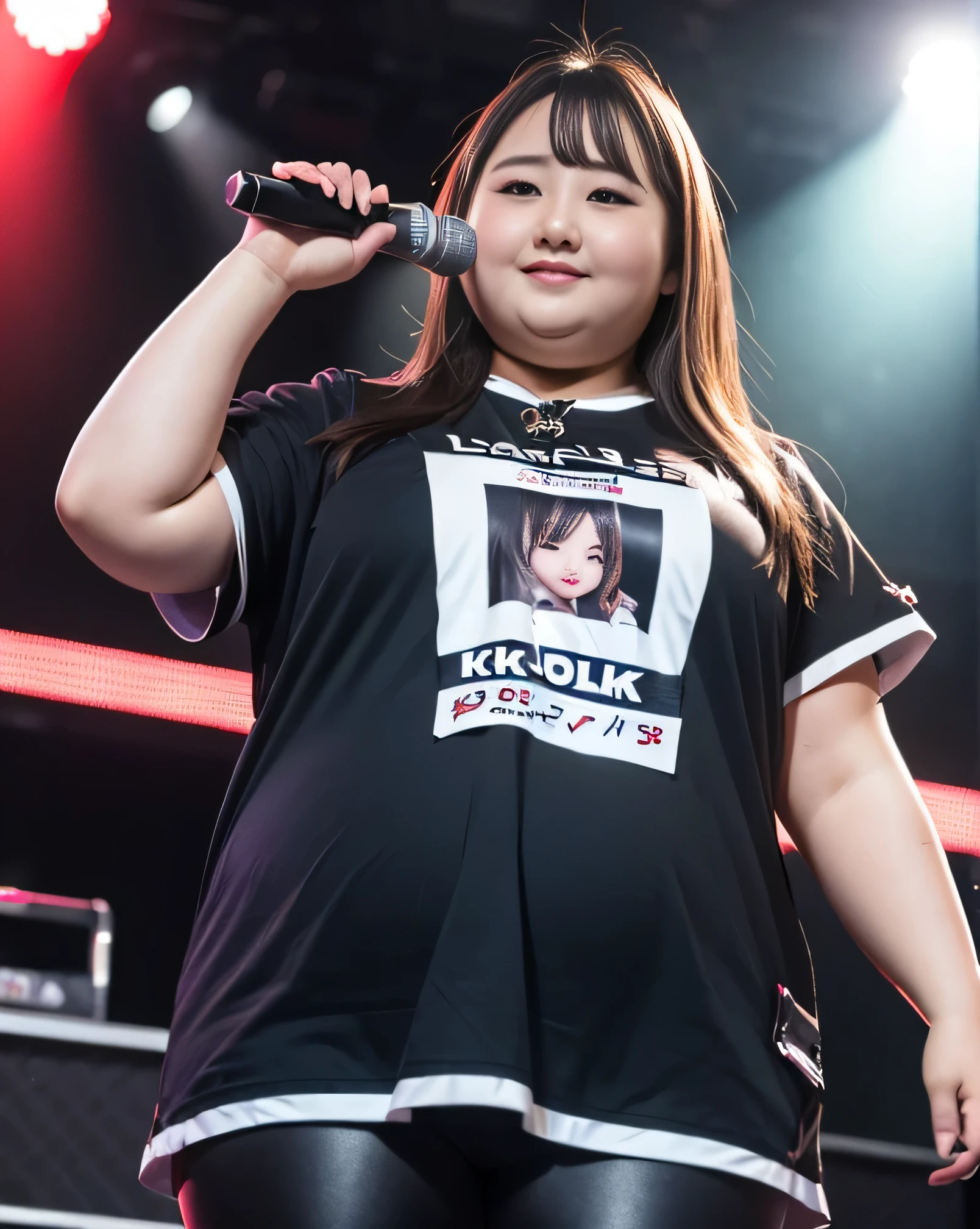 ((8k)), highest quality, 超High resolution, (surreal)、(High resolution), 1 girl, idol, ((idol clothing)), Double chin, Overweight, extremely fat, ((Chubby)), on stage