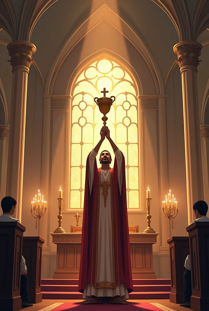 A vector of a priest raising a monstrance 