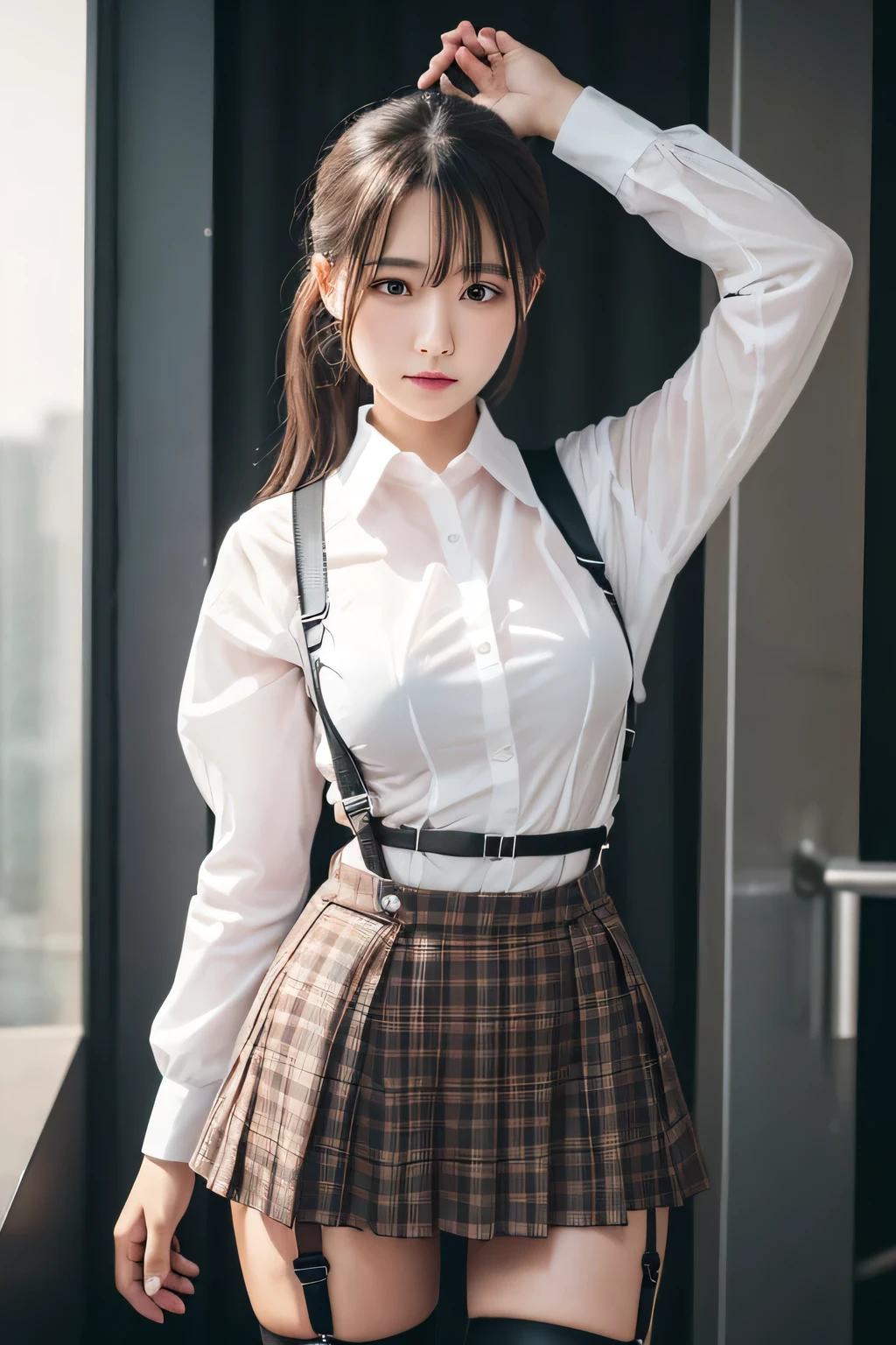 1 female, , high quality, masterpiece, Ultra-high resolution, Cinema Lighting, 1 female, , high quality, masterpiece, Ultra-high resolution, , Cinema Lighting, suspenders Moderate breasts Small face Looking up Sweat Thin belt buzzer 脇Sweat garter belt Belt on pants holster Hands behind your back Looking up Anxious face Knee-high Knee socks Knee-highソックス garter ふとももにgarter belt Checkered mini skirt Panty shot Skirt gap Armament holster holster Hands behind your back Anxious expression Anxious face, legs apart Armament Leg Holster holster See-through clothing heavy rain Rain-soaked dress shirt,Moderate breasts ガーターbelt suspenders Garter on the thigh Checkered mini skirt Looking up Pause belt Armpit sweat Hands behind back Raise your hands