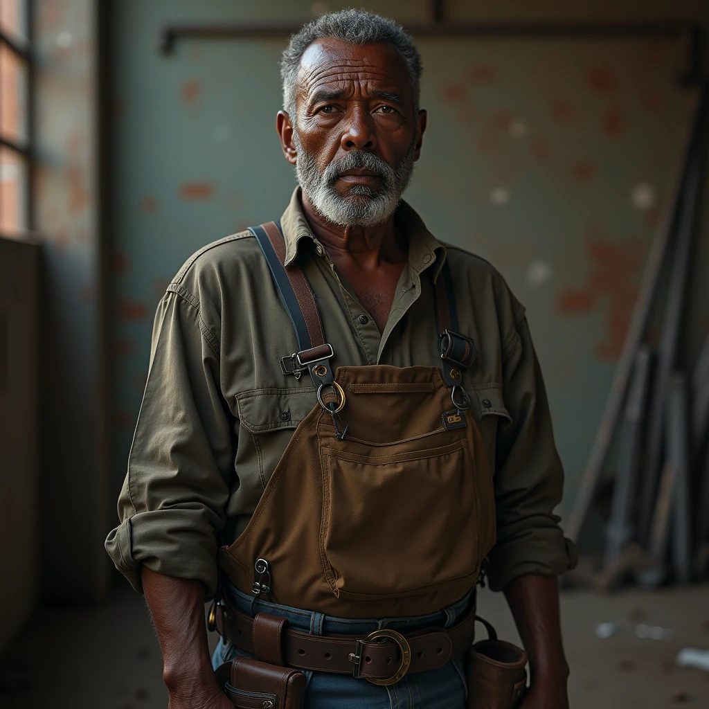 Image of an African-American worker resting while looking forward looking confident