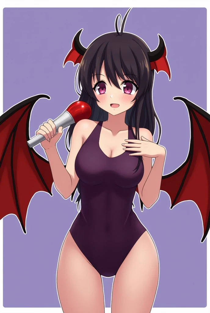 M=G Mythological creatures cute Large bat-like wings There is a small antenna on the head Purple red 大きなハサM bright Erotic Eroticい アニメgirl girl Hypnosis School swimsuit Electric massager