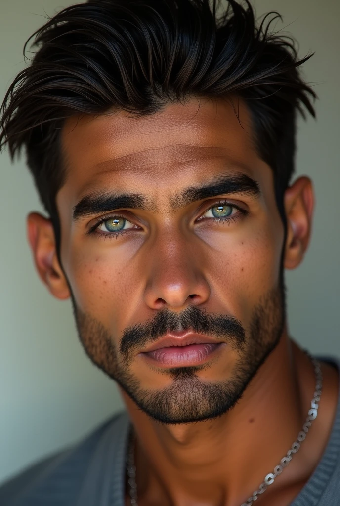 Can you create me an image of a light-eyed Latino man?, realistic bodied 