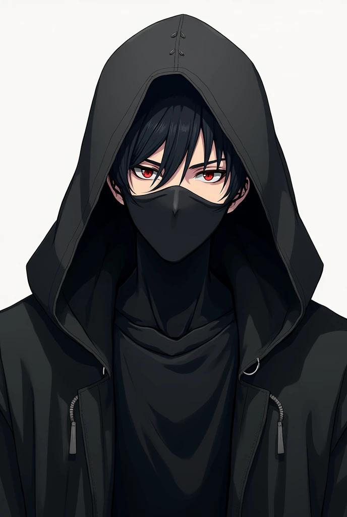 A male anime character looking strate, a mask on face, weared a hoodi, clear face