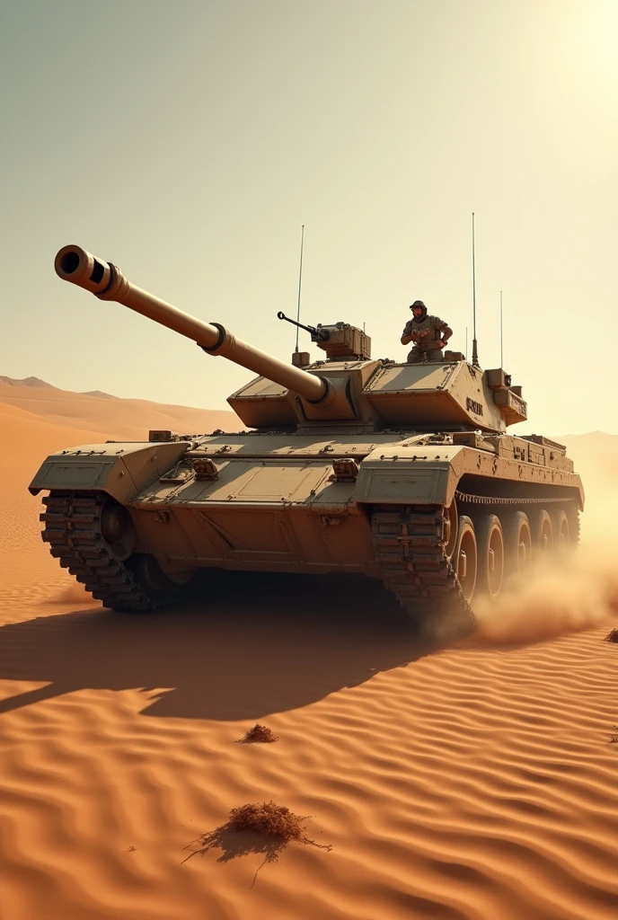 A giant tank running through the desert